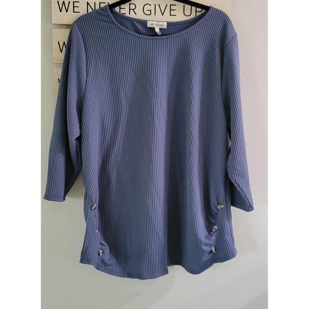 Lovely Blue Ribbed Button-Hem Blouse - St. John's Bay